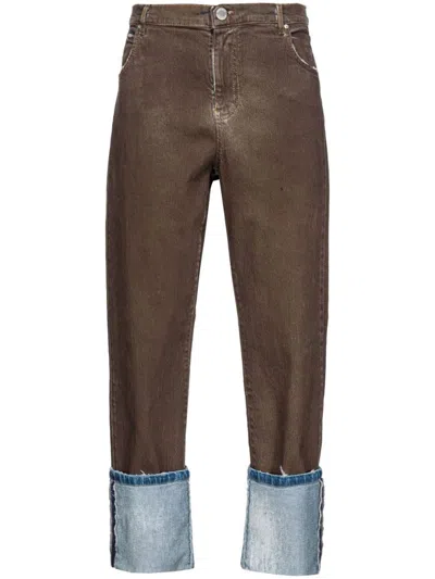 PINKO SOPRANO BROWN COTTON JEANS WITH CUFF