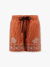 Pinko Viscose Shorts With Bandana Print In Brown