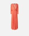 Pinko Orange Long Dress With Deep V-neck And Cut-out On The Back In Corail Des Abysses