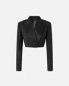 Pinko Spencer Short Jacket With Satin Lapels In Limo Black