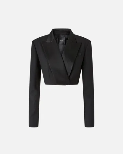 Pinko Spencer Short Jacket With Satin Lapels In Limo Black