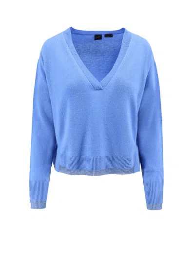 Pinko Light Blue With V Neck And Asymmetric Hem In Wool Blend Woman