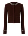 Pinko Spezzino Crewneck Cardigan Sweater In Brown
