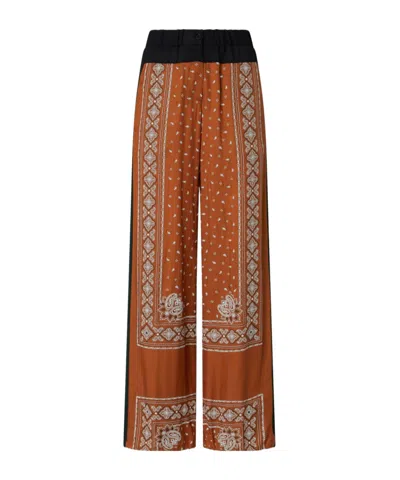Pinko Spirito Bandana Printed Lightweight Wide-leg Trousers In Brown