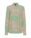 Pinko Spread-collar Abstract-print Shirt In Green