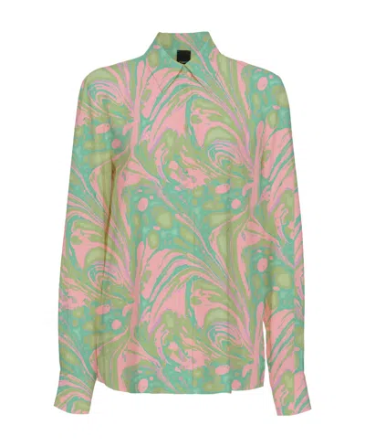 Pinko Spread-collar Abstract-print Shirt In Green