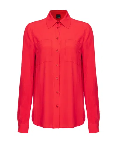 Pinko Spread-collar Crepe Shirt In Red