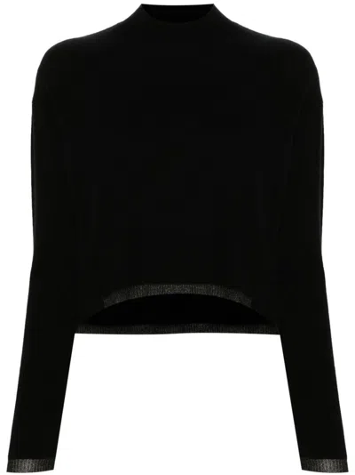 Pinko Cashmere-blend Turtleneck With Metallic Cuffs In Nero Limousine