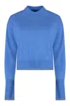 Pinko Wool And Cashmere Cropped Sweater In Blue