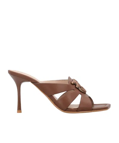 Pinko Square-headed High-heeled Sandals In Brown