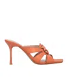 Pinko Nappa Leather Sandals With Heel And Bird Detail In Orange