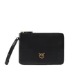 Pinko Square Leather Wrist Clutch Bag With Bird Logo In Black