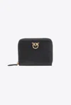 Pinko Square Leather Zip-around Purse In Black-antique Gold