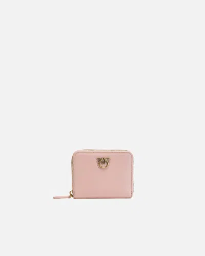 Pinko Square Leather Zip-around Purse In Pink/dusty Pink-antique Gold