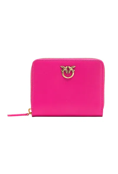Pinko Square Leather Zip-around Purse In  Pink-antique Gold