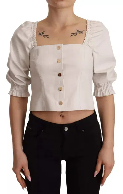 Pre-owned Pinko Square Neck Button Down Crop Women's Blouse () In White