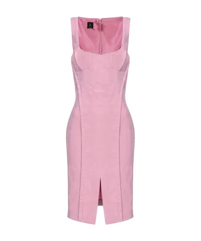 Pinko Square-neck Linen Blend Minidress In Pink