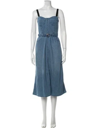 Pre-owned Pinko Square Neckline Midi Length Dress In Blue