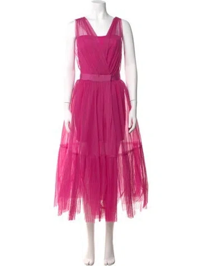 Pre-owned Pinko Square Neckline Midi Length Dress In Pink