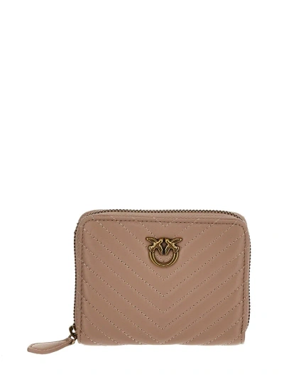 Pinko Square Quilted Nappa Zip-around Purse In Brown