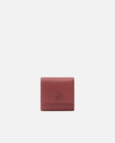 Pinko Square Saffiano Leather Coin Purse In Bordeaux Merlot-block Color
