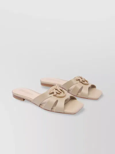 Pinko Square Toe Leather Sandals Emblem In White