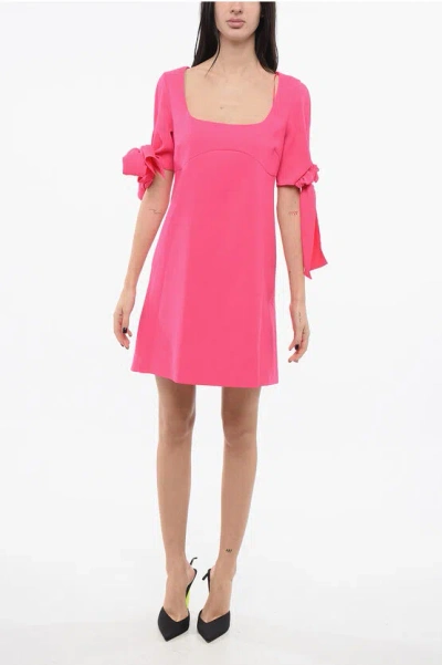 Pinko Squared Neckline Verdicchio Flared Dress With Bow On The Sle In Pink