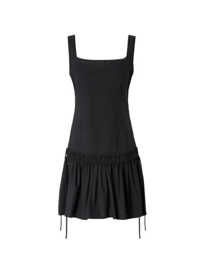 Pinko Square-neck Ruffled Mini Dress In Black
