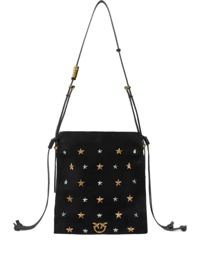Pinko Star-embellished Suede Shoulder Bag In Black