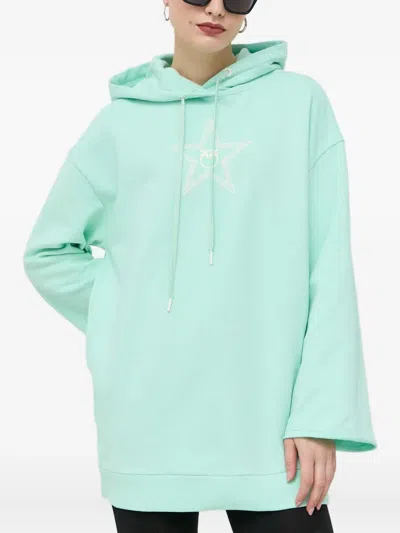 Pinko Star-print Hooded Mini Dress In Green