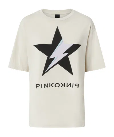 Pinko Star-print T-shirt In White/black/pink