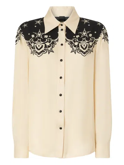 Pinko Star-print Collared Shirt In Neutral