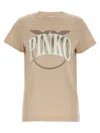 Pinko "launch" Crew Neck Graphic Print T-shirt In Beige