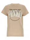 Pinko "launch" Crew Neck Graphic Print T-shirt In Beige