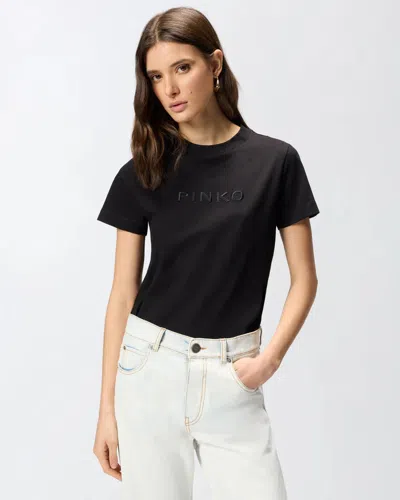 Pinko Start T-shirt Jersey Patch Embroidery Fw25 In Black