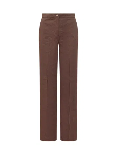 Pinko Straight Cut Linen Trousers In Marrone Terra X Piante
