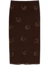 Pinko Straight Georgette Skirt With Intricate Swirl Patterns In Brown
