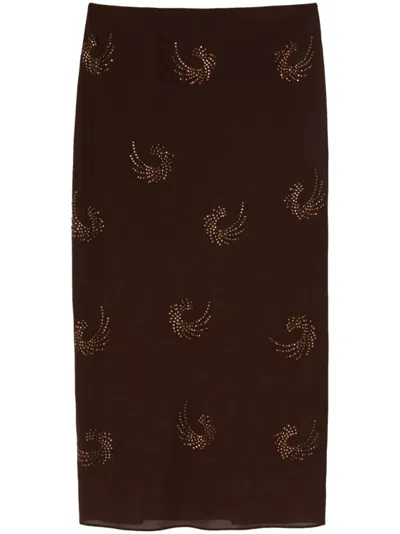PINKO PINKO STRAIGHT GEORGETTE SKIRT WITH INTRICATE SWIRL PATTERNS