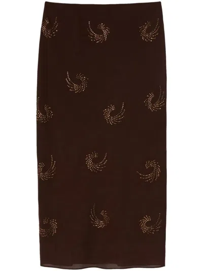 PINKO STRAIGHT GEORGETTE SKIRT WITH INTRICATE SWIRL PATTERNS