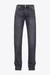 Pinko Relaxed Fit Straight Jeans With Subtle Texture In Dark Grey Dirty Wash