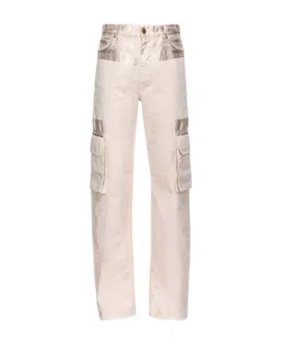 Pinko Straight-leg Cargo Jeans In Plaster/light Gold