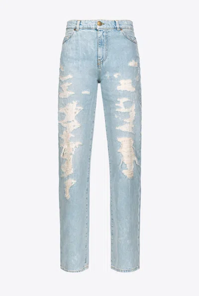 PINKO JEAN STRAIGHT EN DENIM DÉCHIRÉ