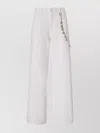 Pinko White Pants With Logo Patch On The Back And Chain Detail With Rhinestones