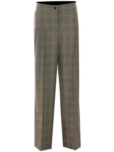 Pinko Straight-leg Tailored Pants With Classic Plaid Design In Gray