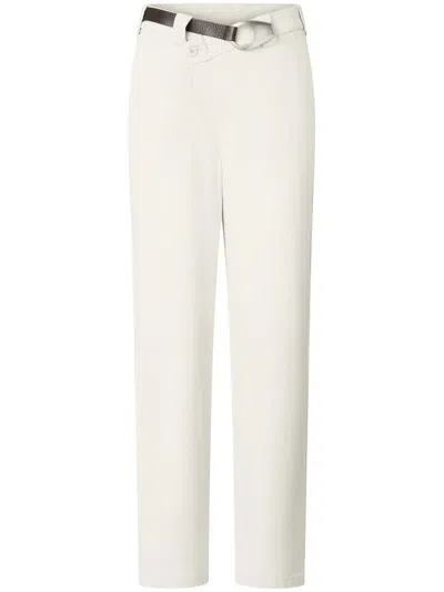 Pinko Straight-leg Trousers With Circular Buckle And Minimalist Design In White