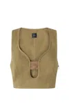 Pinko Cotton Crop Top With Neckline In Green