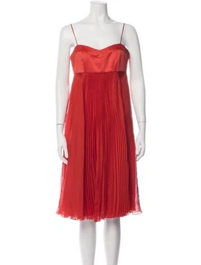 Pre-owned Pinko Strapless Knee-length Dress W/ Tags In Red
