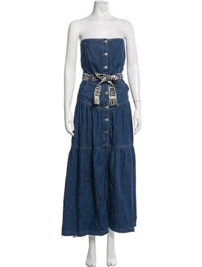 Pre-owned Pinko Strapless Long Dress In Blue