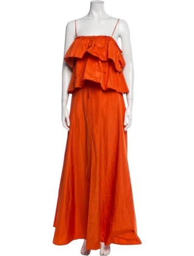 Pre-owned Pinko Strapless Long Dress In Orange