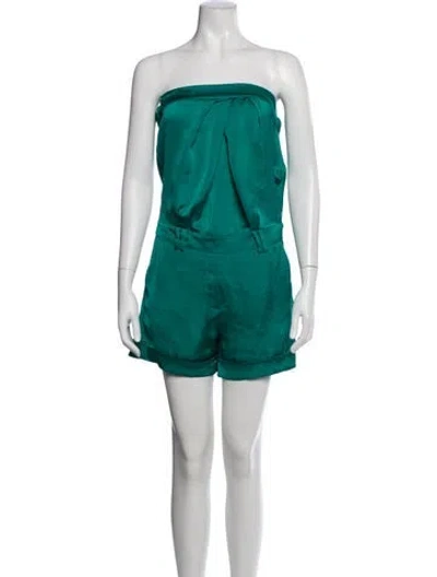 Pre-owned Pinko Strapless Romper In Green